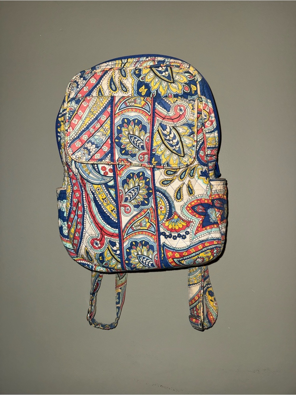 Vera Bradley Marina Paisley Patchwork Mini Backpack in Blue, Yellow, Red